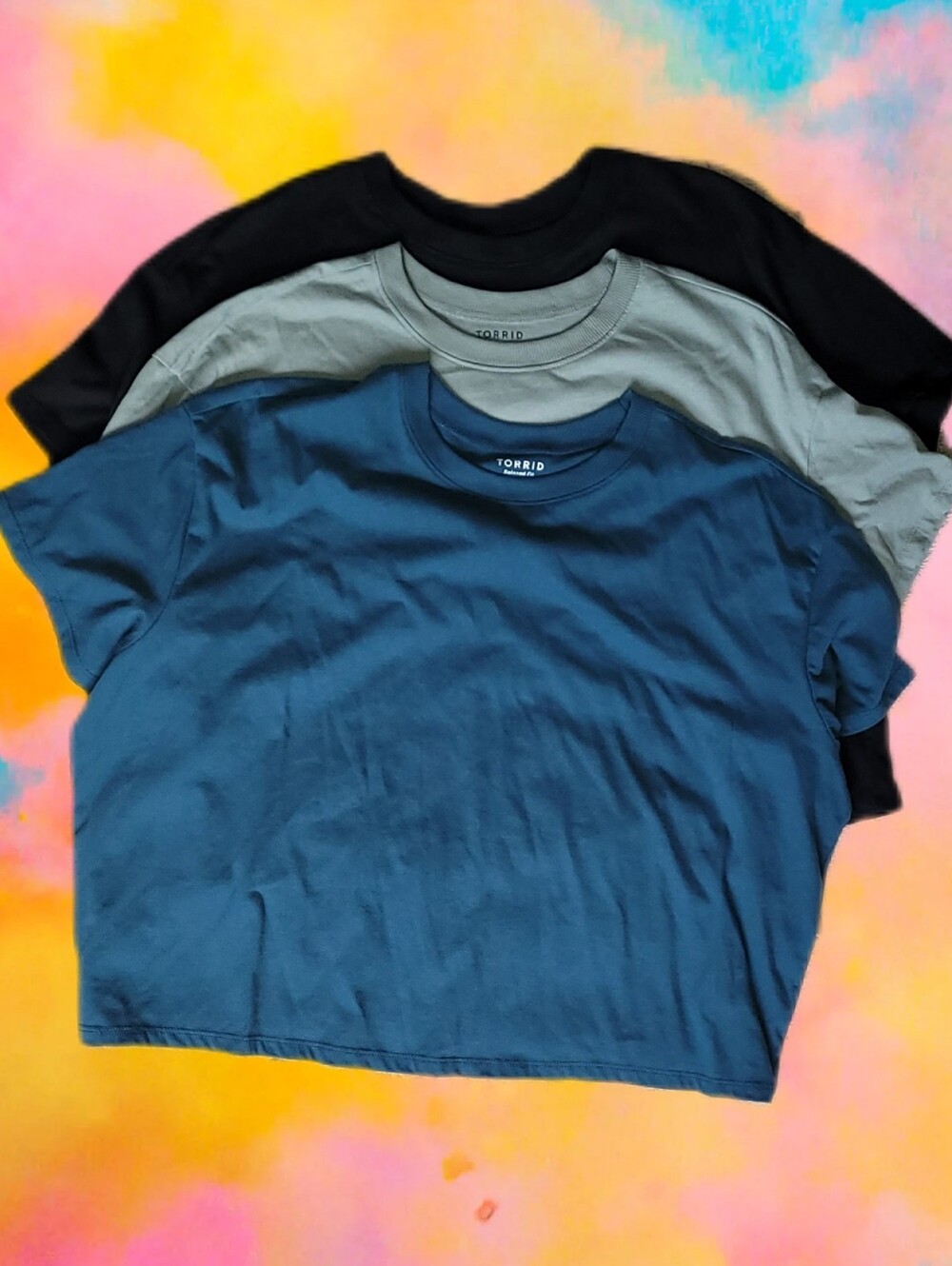 torrid Blue, Sage & Black Short Sleeve Tee Trio, Relaxed Fit Tee, T-shirt, SZ 1x